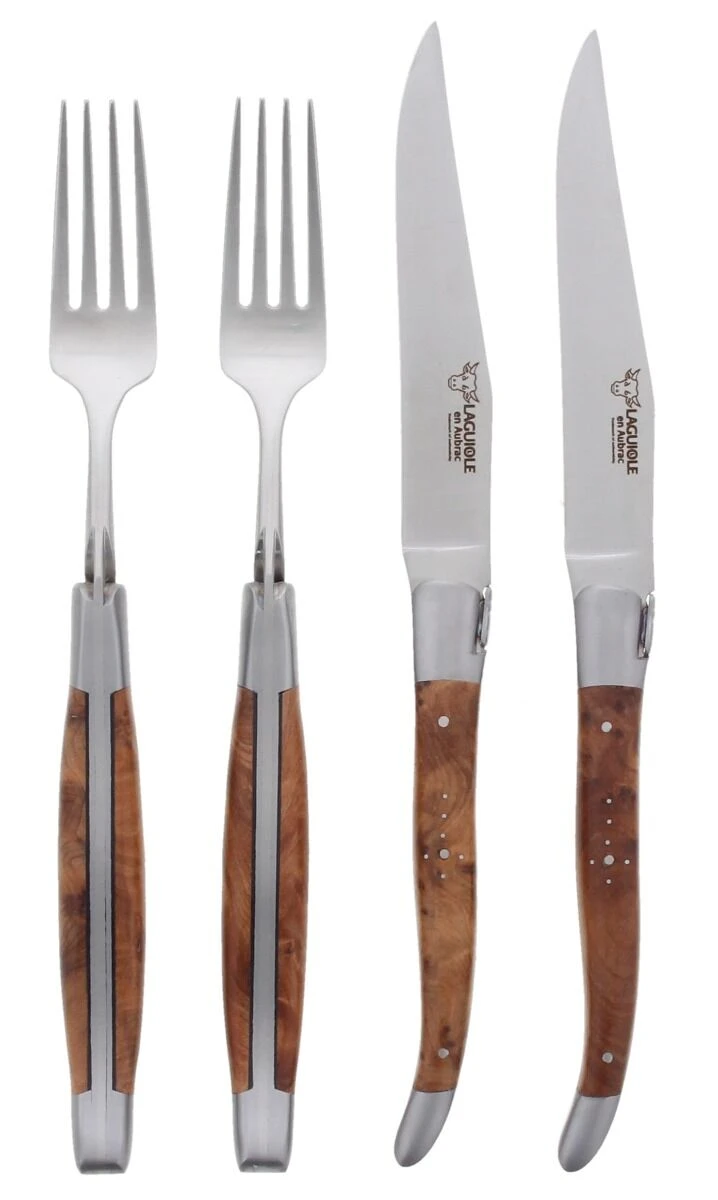 Laguiole En Aubrac Shepherds Cross Steakmessen Met Vorken Thuya Hout 4-delig 1 Laguiole En Aubrac Shepherds Cross Steakmessen Met Vorken Thuya Hout 4-delig
