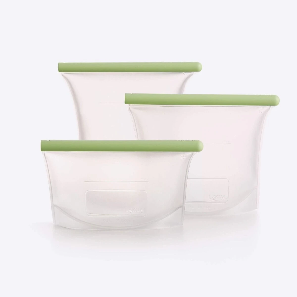 Lekue Lékué Herbruikbare Voorraadzakken Silicone Transparant/groen 3-delig 1 Lekue Lékué Herbruikbare Voorraadzakken Silicone Transparant/groen 3-delig