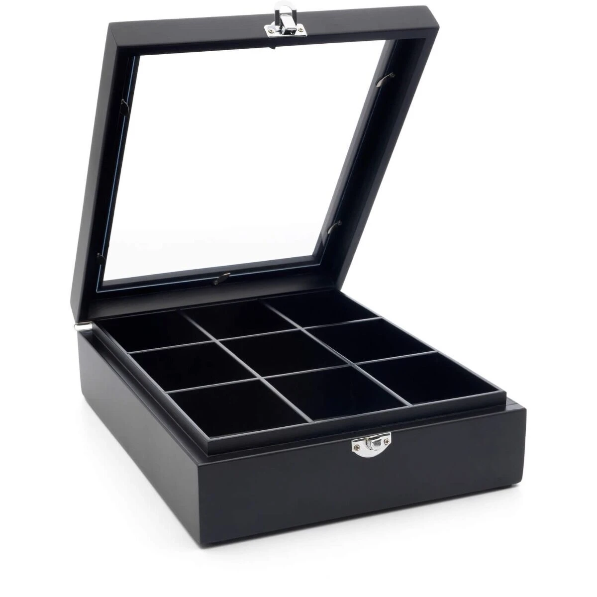 Bredemeijer Theedoos 9 Vakken Bamboe Zwart / Glas 2 Bredemeijer Theedoos 9 Vakken Bamboe Zwart / Glas - Afbeelding 2