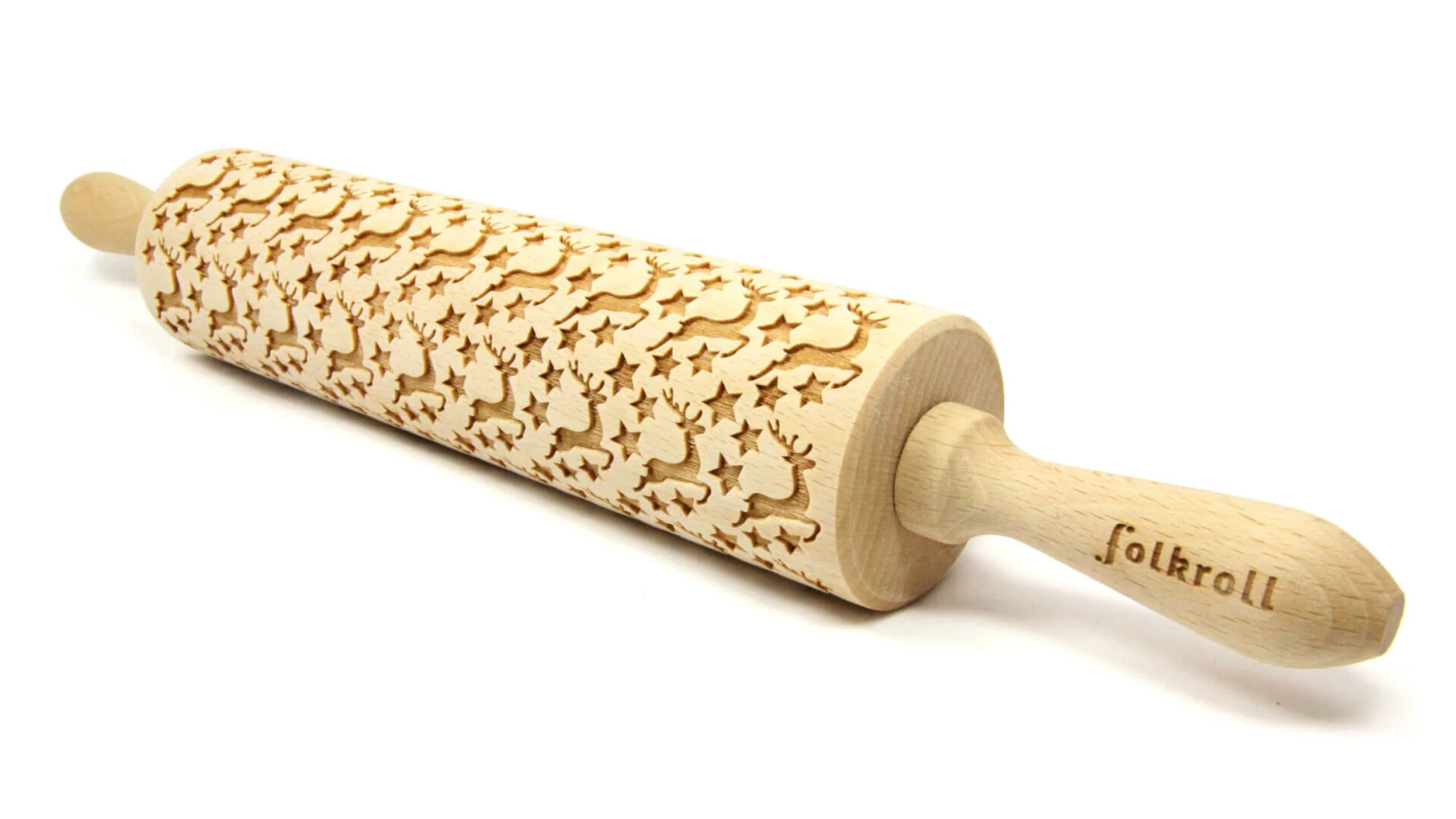 Folkroll Reindeer Stars Deegroller 43 Cm Beukenhout 2 Folkroll Reindeer Stars Deegroller 43 Cm Beukenhout - Afbeelding 2