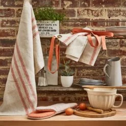 Ulster Weavers Linen 1880 Stripe Schort Coral -Keuken Benodigdheden linen orange main v1 1 2