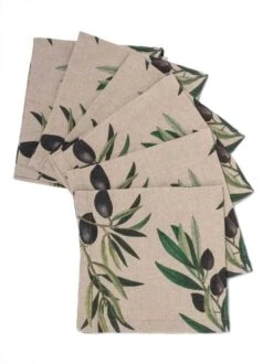 Oldenhof Olives Servet 45 X 45 Cm Linnen 6 Stuks -Keuken Benodigdheden linoroom napkins olives vertical lr4
